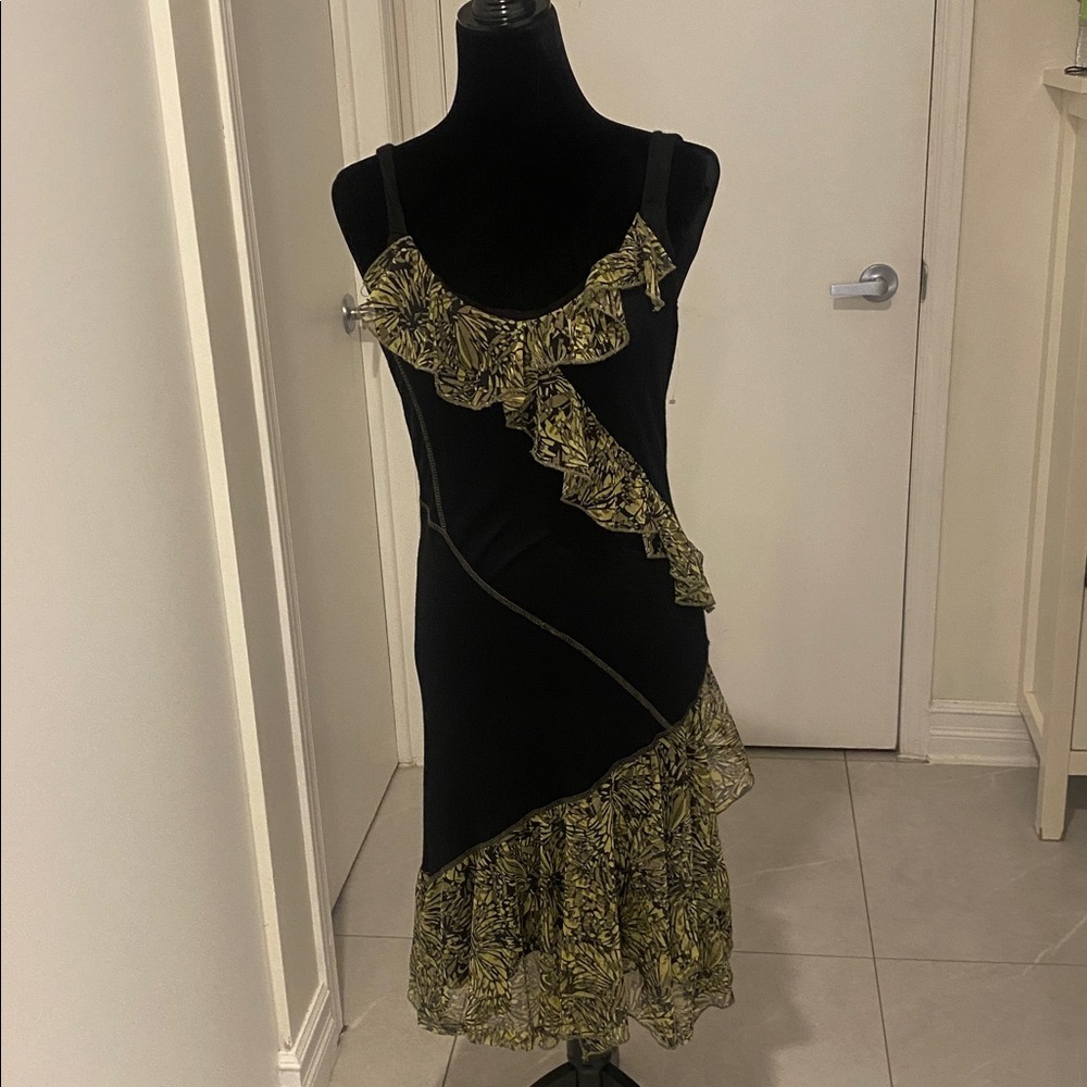 TANGO MANGO Summer sleeveless Black & Green Ruffle Dress Size Medium - Picture 2 of 16